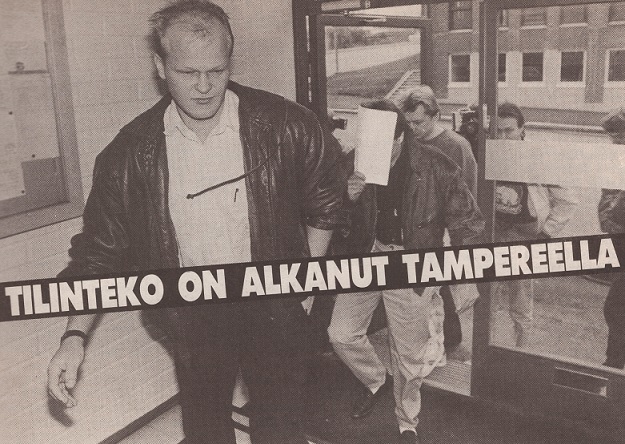 Leivätön pöytä kutsuu. Etualalla Ilpo Peteri. Kuva Alibi 12/1988.