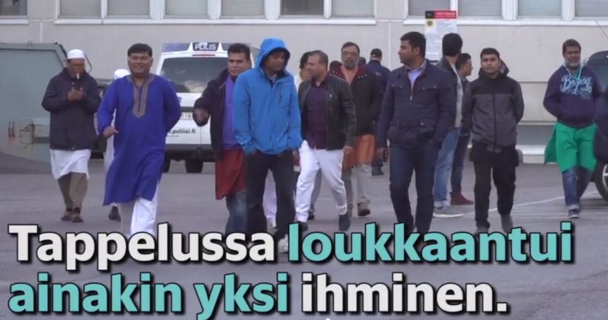 Kuvakaappaus HS:n videolta. Kuvan ihmiset edustavat väkivaltaista rauhan uskontoa.