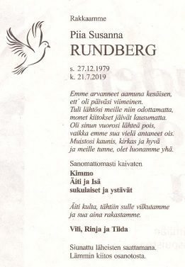 kuolinilmoitus julkaistu Kouvolan Sanomissa.