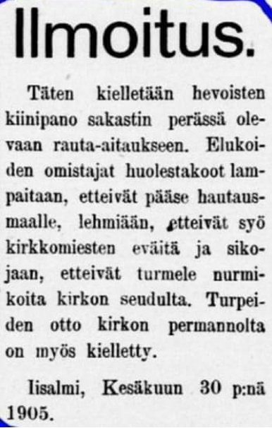 Kaikki huba kielletty kirkkopihalla!
