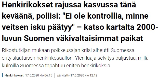 Uutisotsikko YLE 15.6.2020
