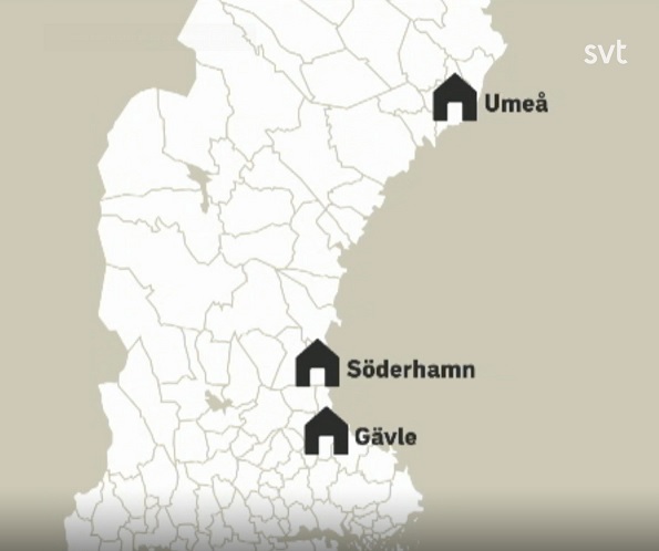 Kartta osoittaa ruton leviämisen Ruotsissa.