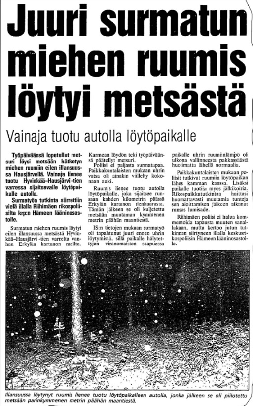 20. huhtikuuta 1991 IS kertoi uhrin olleen nainen.­KUVA: IS-ARKISTO