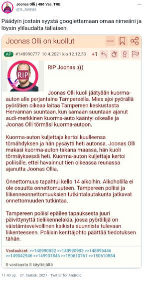 Sattumalta nimeään googletteleva