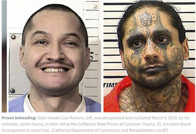 Kalifornian surkeastihoidetun vankilajärjestelmän uhri vasemmalla, hänellä ei ole enää päätä - päänirrottaja-sellikaveri oikealla.jpg