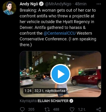 Nyt antifa riehuu Denver Coloradossa, missä on konservatiivisten kokous, sivullisetkin vaarassa.jpg