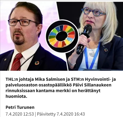 Taas yksi pelkkä sattuma, THL ja STM-pomot kantoivat ylpeinä Great Reset ja YK agenda 2030 -pinssiä,.jpg