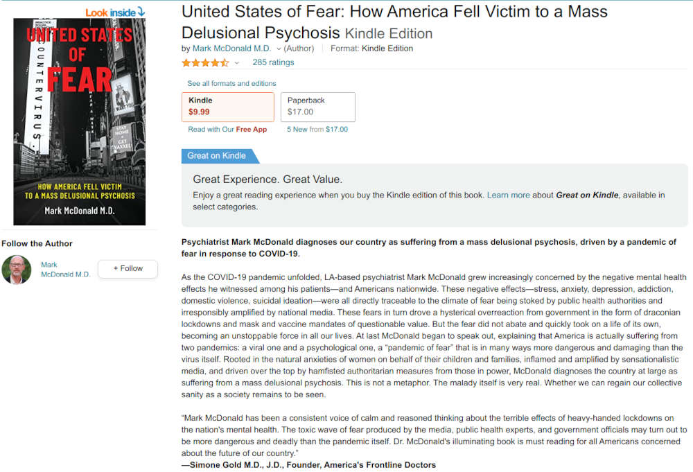 Psychiatrist MD Mark McDonald: United States of FEAR.