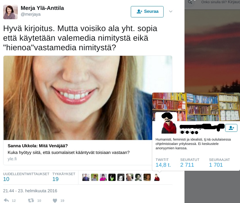 Kenraali Merja komentaa punaviherhöpönassuja takaisin ruotuun, yksi re-piipittäjä poimittu esimerkiksi fanitytöistä ja kuvansa muokattu tunnistamattomaksi ystävällisyyssyistä.jpg