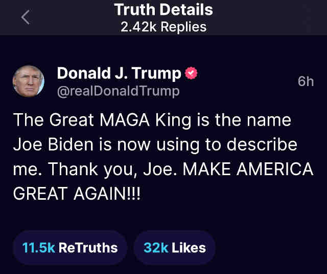 MAGA KING, Trumpin postaus.jpg