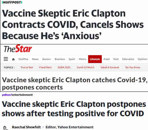 Nyt, kun täysin rokotettu ja sen vammauttama Clapton sitten saa tartunnan ja ei halua tartuttaa sitä muihin, kv-media uutisoi näin.jpg