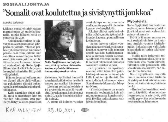 Sosiaalisoilen somaliunelma Lieksassa 2011.jpg