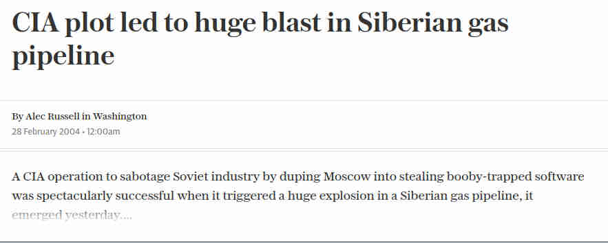 Neuvostovenäjän putkilinja räjähti aiemmin vuonna 1982, silloin kylmän sodan Siperiassa.