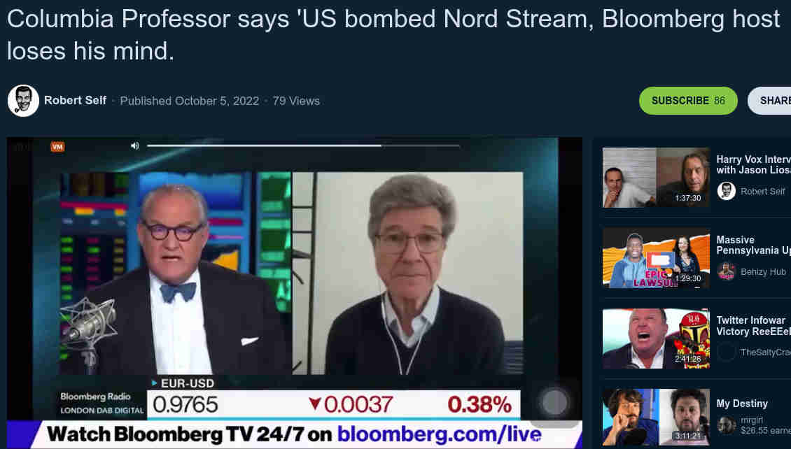 Professori Jeffrey Sachs kertoi mielipiteensa sabotaasin tekijatahosta ja Bloomberg keskeytti haastattelun lyhyeen.jpg
