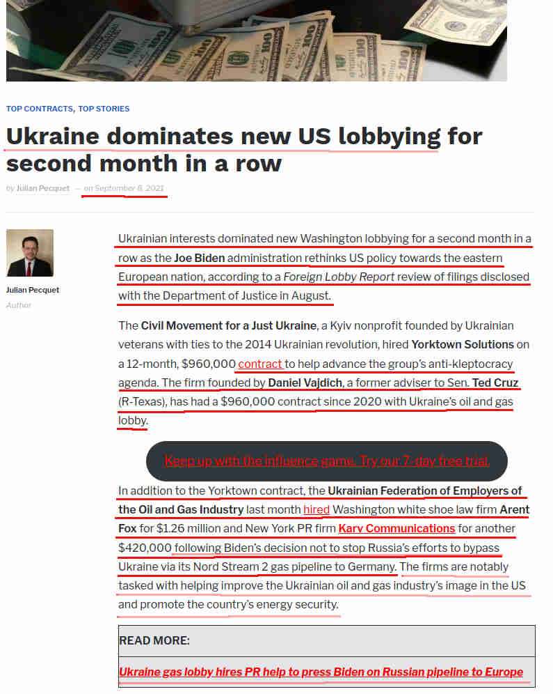 Ukraina dominoi Washingtonin lobbausta jo 2021, erityisesti halusivat apua venalaisten suunnitelmaan kiertaa Ukraina Nordstream 2 putkella.jpg