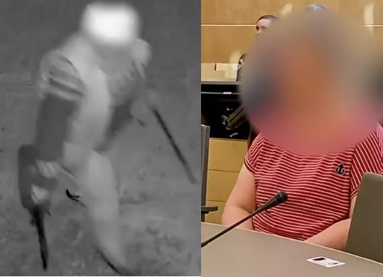 Vasen kuva valvontakameran videolta. Oikeanpuol. kuva Iltalehti.