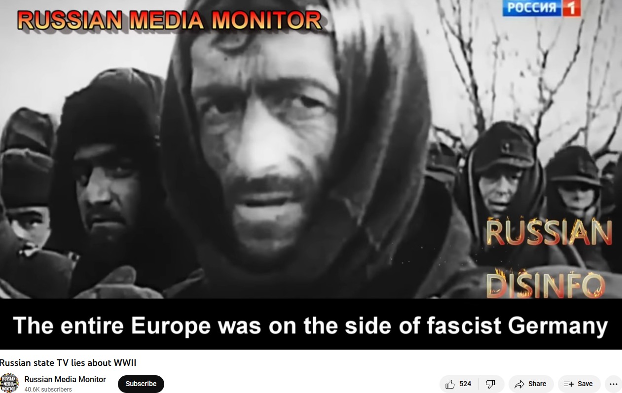 Venäjän pääkanava Rossia1 väittää että koko Eurooppa oli toisessa maailmansodassa Saksan puolella Neuvostoliittoa vastaan.jpg