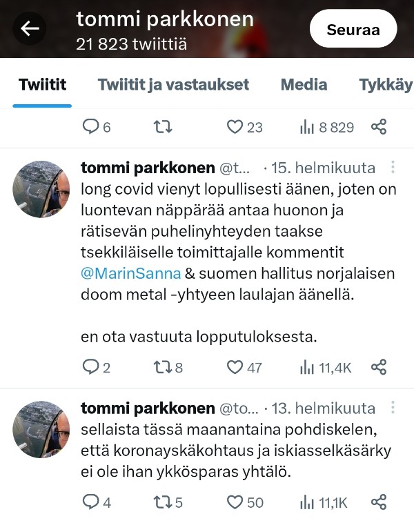 Tommi Parkkosen twitter