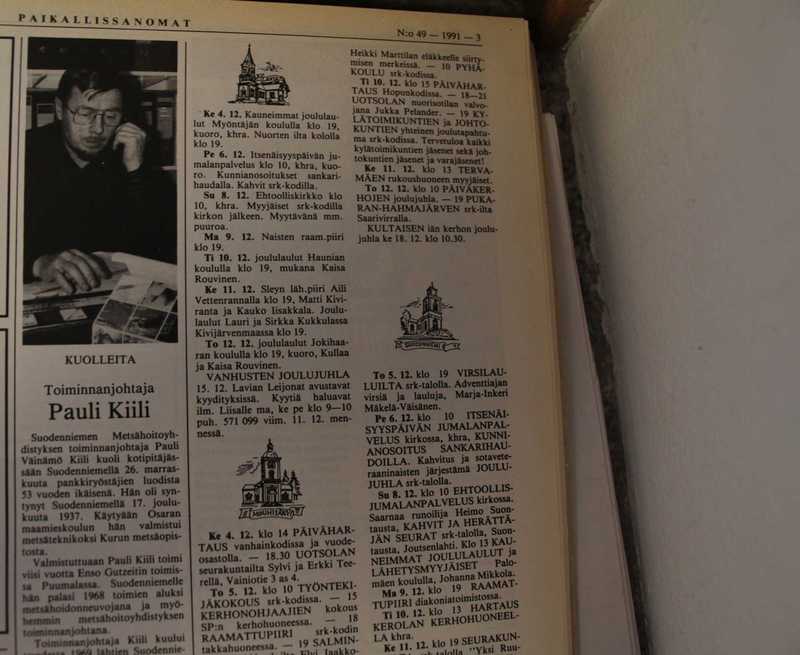 Pauli Kiilin muistokirjoitus julkaistiin Paikallissanomissa 4. joulukuuta 1991.