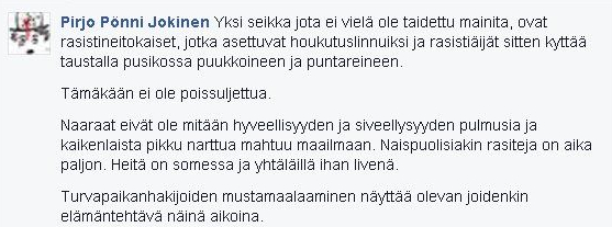 Pirjo Pönni Jokisen kuolematon lausahdus.