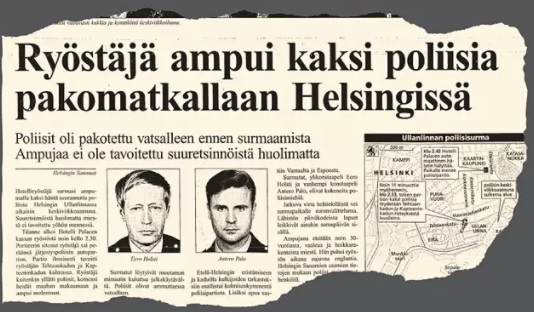 Helsingin Sanomat kertoi poliisimurhista 23. lokakuuta vuonna 1997.