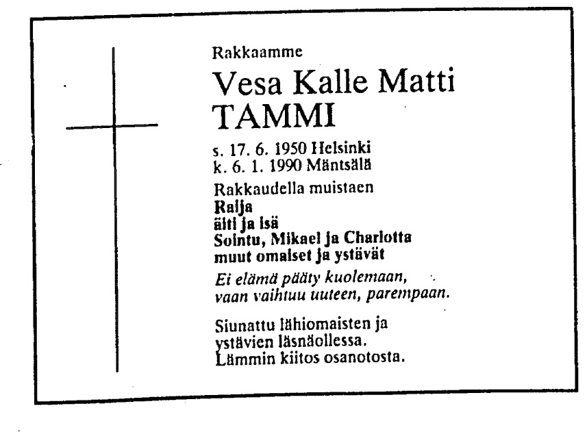 Kuolinilmoitus Tammi, Vesa Kalle Matti.jpg