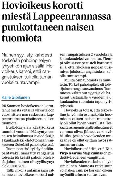 Sanomalehti Etelä-Saimaa 18.11.2023
