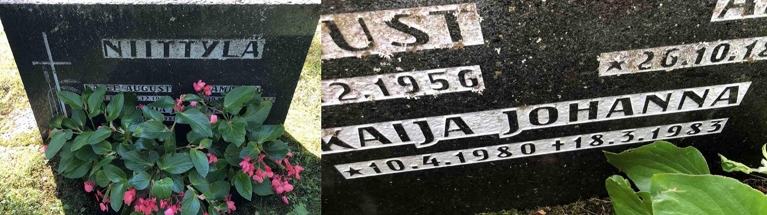 Kuolinpäivä 18.3.1983. Muut sinne haudatut lienevät Kaijan äidin isovanhempia. Hauta on Tammelan hautausmaalla.