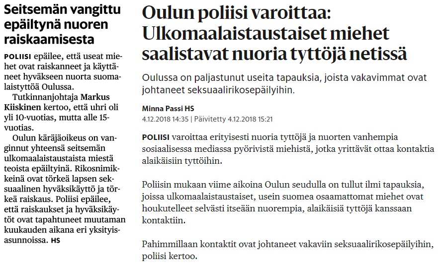 Vasen uutinen HS 4.12.2018 paperilehti ja oik.puol. uutinen HS 4.12.2018 nettilehti.