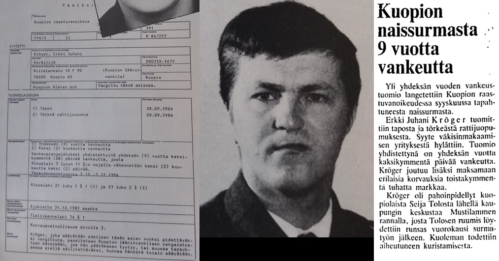 Kuvat poliisi, raastuvanoikeuden tuomiolauselma ja HS 5.12.1984.