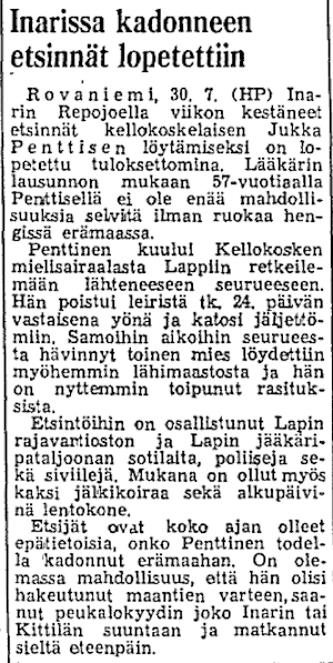 HS 31.07.1969 Jukka Penttinen katosi Inarissa.jpg