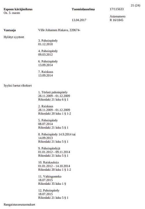 Espoon käräjäoikeuden päätös.
