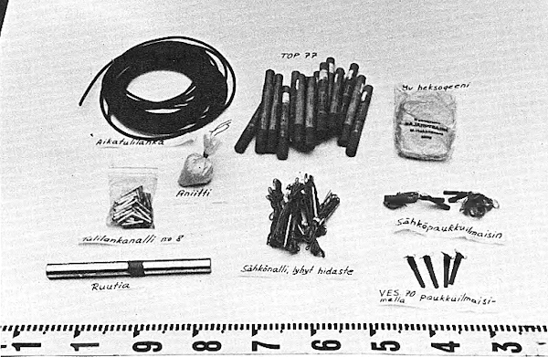 Juha-Pekalta takavarikoidut, hänen armeijassa ollessaan varastamansa räjähteet.jpg