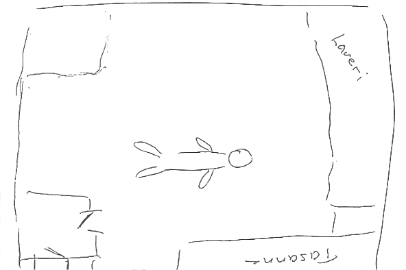 Hedman piirsi kuulustelussa mökin pohjapiirroksen ja vainajan siihen makaamaan.jpg