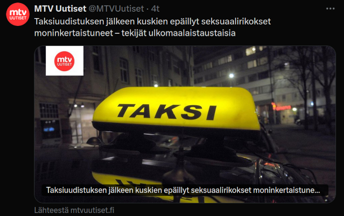 No ei se taksi raiskaa, kyllä se on matu kun raiskaa.