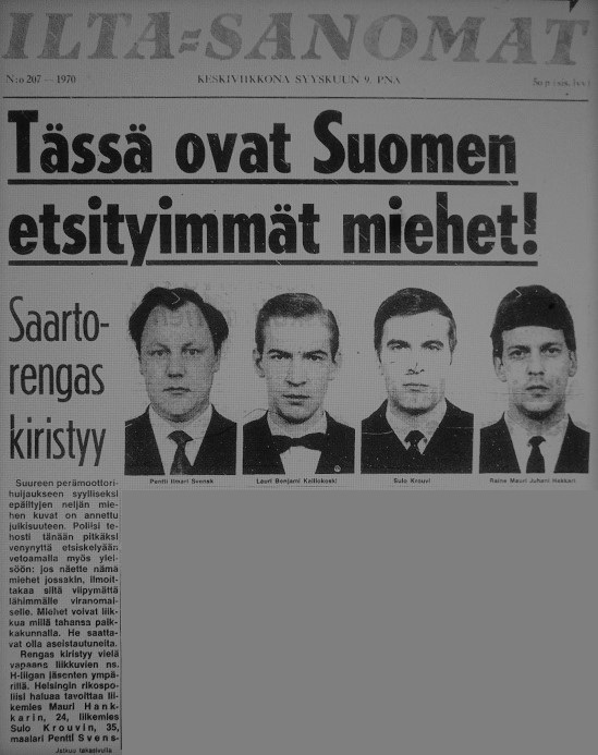 IltaSanomat 9.9.1970. Harmaalla alueella oli muun aiheen uutinen.