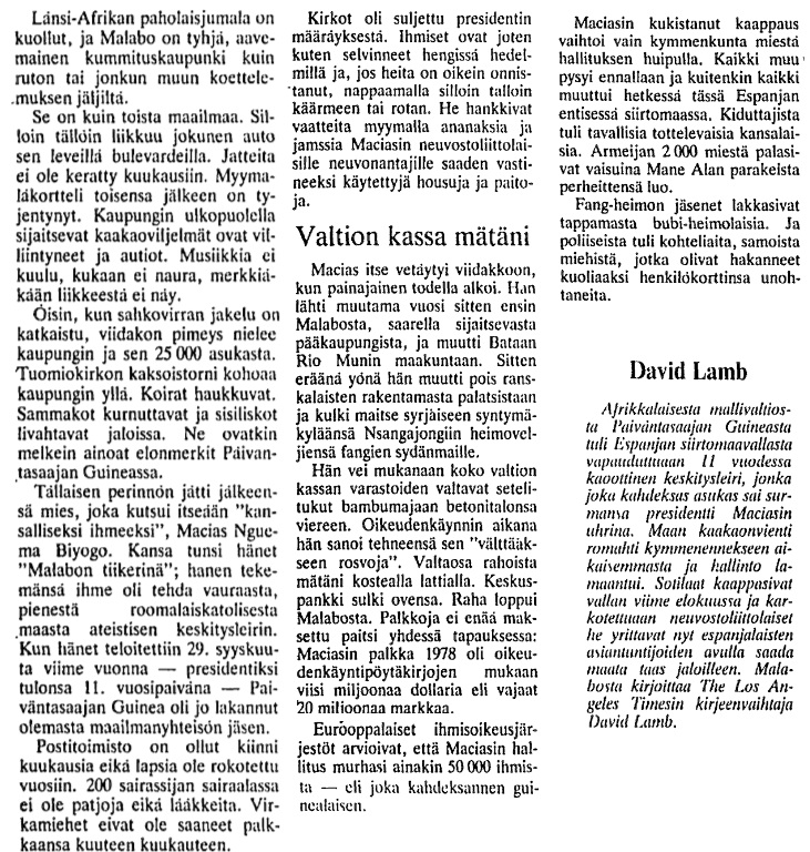 Osa HS:n artikkelista 5.2.1980.