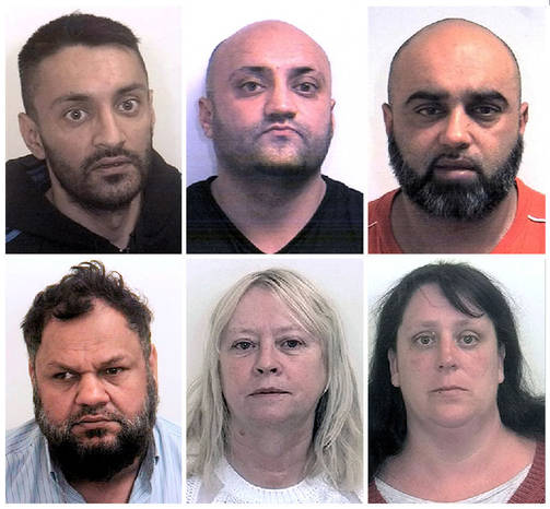 Rotherhamin lapsiin kohdistuneessa hyväksikäyttöskandaalissa on tuomittu noin 30 ihmistä. Pisimmän tuomion on saanut Arshid Hussain (ylärivi vas.), 35 vuotta vankeutta. (AOP)