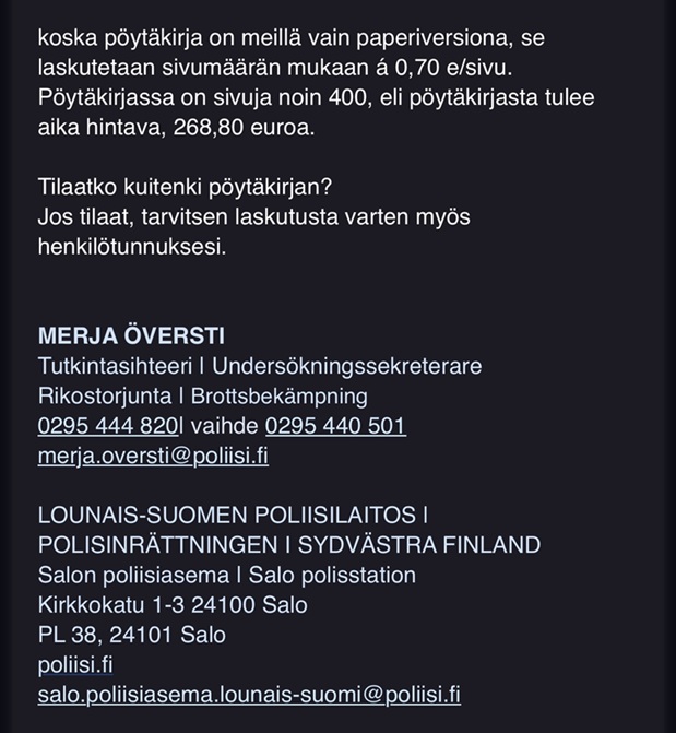 pöytäkirjan pyyntö