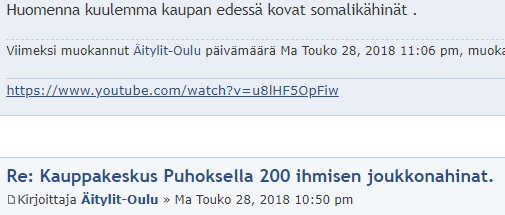 Äitylit-Oulun aloittama ketju. Aloitusviestiin otsikko korjattu, mutta sama tuplanikki vastannut heti perään omaan aloituksessa. Piste otsikossa!