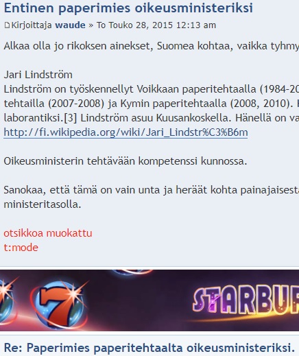 Aloitukseen on otsikko vaihdettuy, mutta ensimmäisessä vastauksessa se alkuperäinen otsikko näkyy.