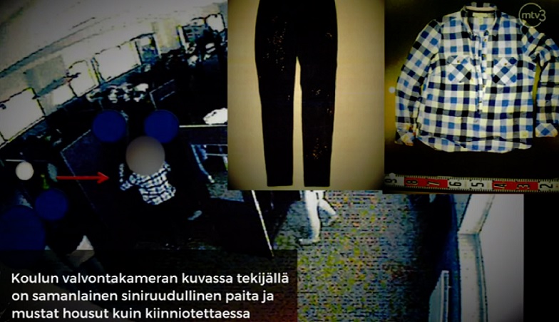 Koulun valvontakamerakuvaa. Kuvakaappaus Rikospaikka-ohjelmasta.