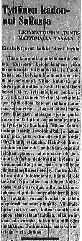 Lapin Kansa 3.8.1941 s. 2 - Tyttönen kadonnut Sallassa