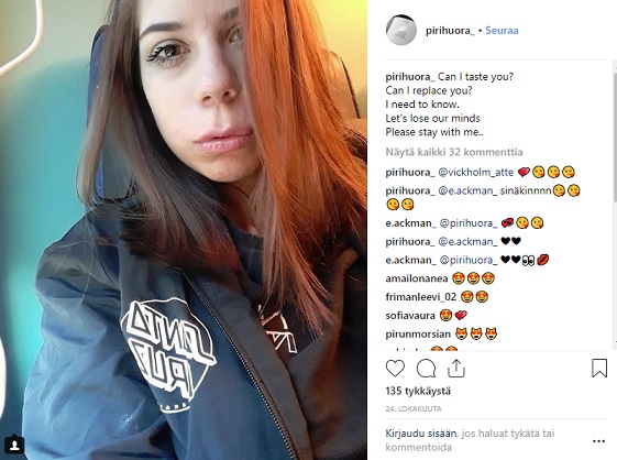 Kuvakaappaus Instagram-tilistä.