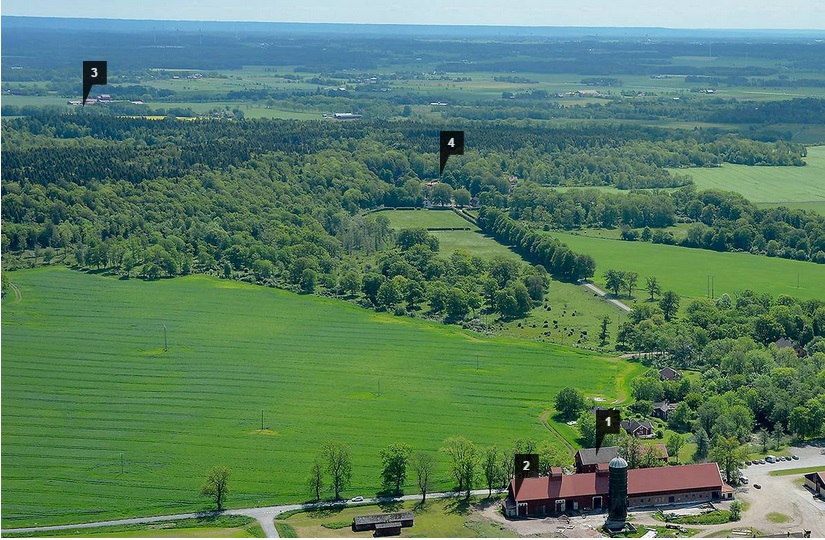 1 = Lisan työpaikka, 2 = Lato, josta käsine löydettiin, 3= Lisan löytöpaikka 4 = täältä epäillyt löydettiin. Kuva Aftonbladet.