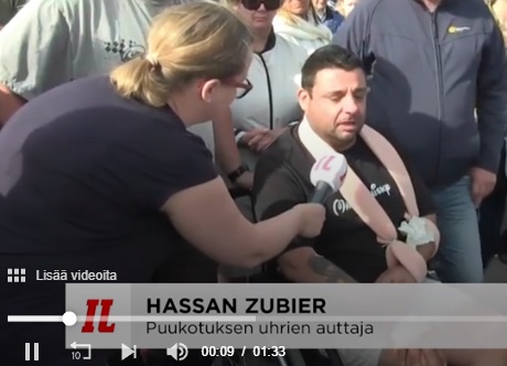 Vakavasti loukkaantunut Hassan Zubier palasi Turun Kauppatorille puukkoiskun jälkeen elokuussa 2017.