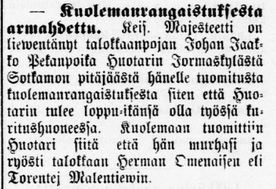 13.05.1894 Oulun Ilmoituslehti Juho Huotarin armahduspäätös.jpg