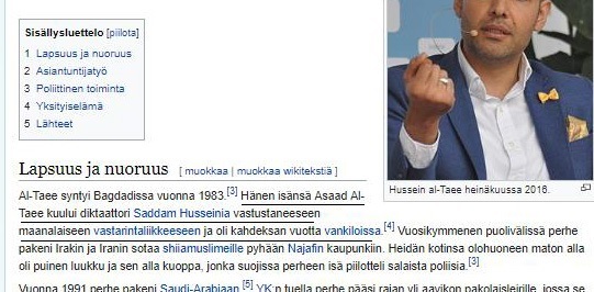 Kuvaruutukaappaus Hussein Al-Taeeta käsittelevältä Wikipedian sivulta 27.4.2019.jpg