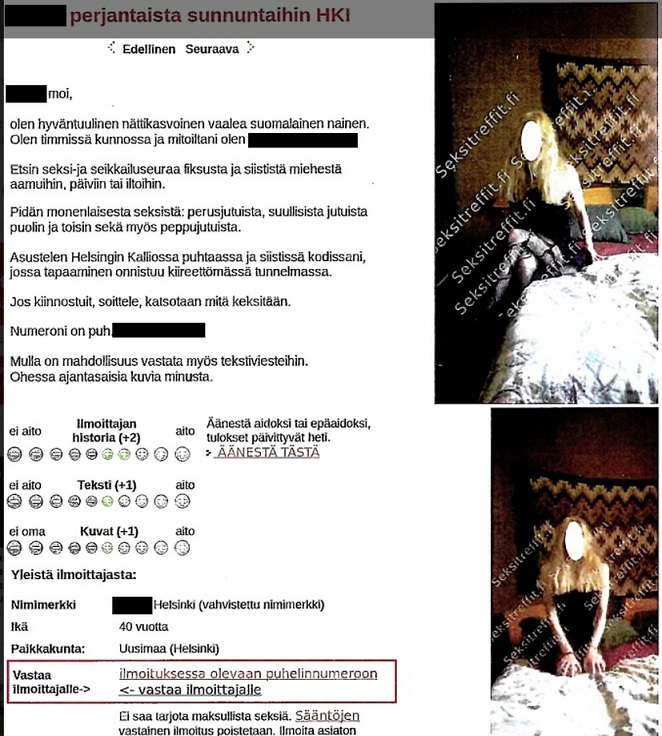 Uhrin seuranhakuilmoitus.