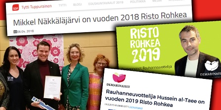 SDP juhlisti sivuillaan näyttävästi Mikkel Näkkäläjärveä sekä Hussein al-Taeeta.